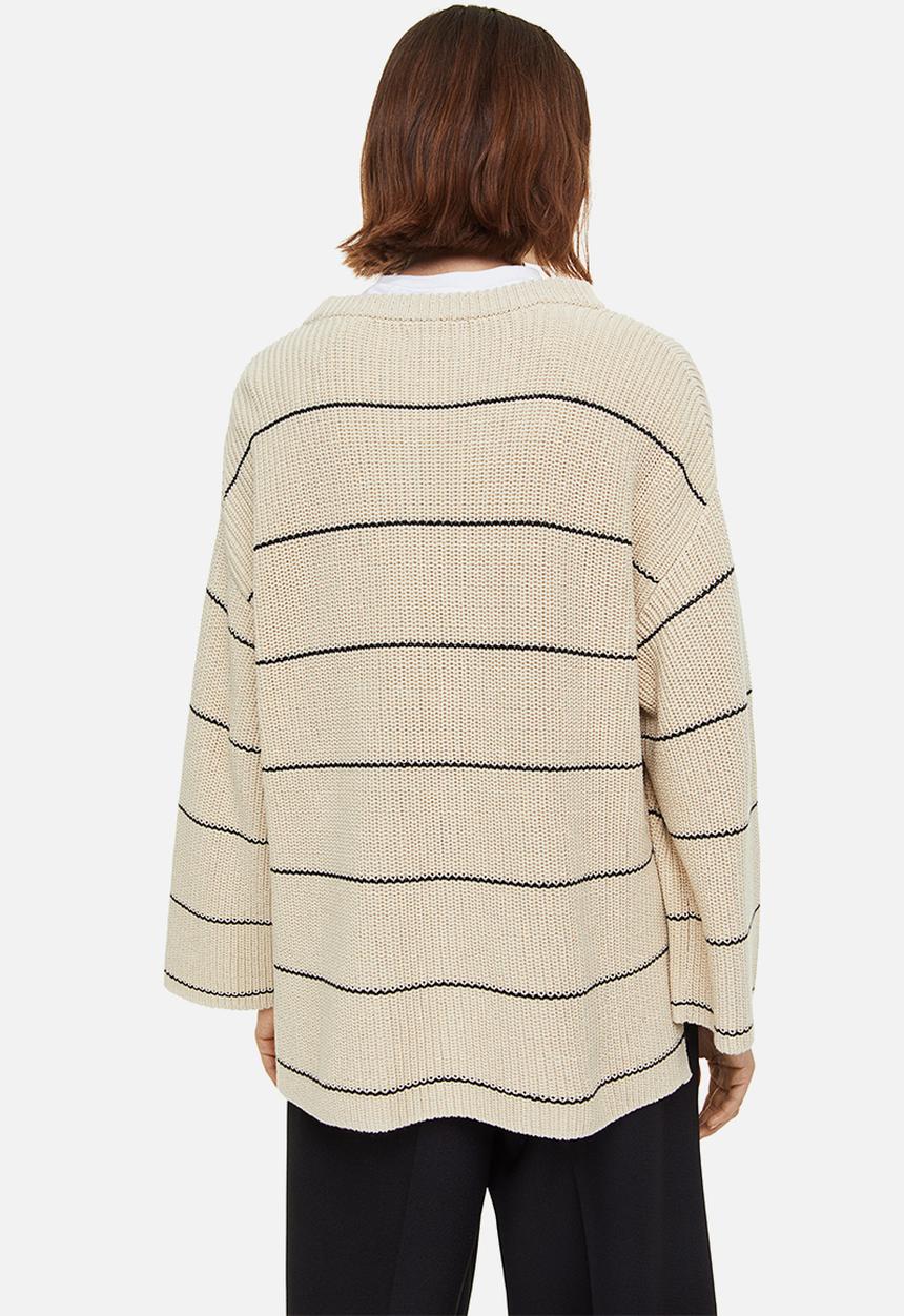 H&M - Oversized rib-knit jumper - beige/striped