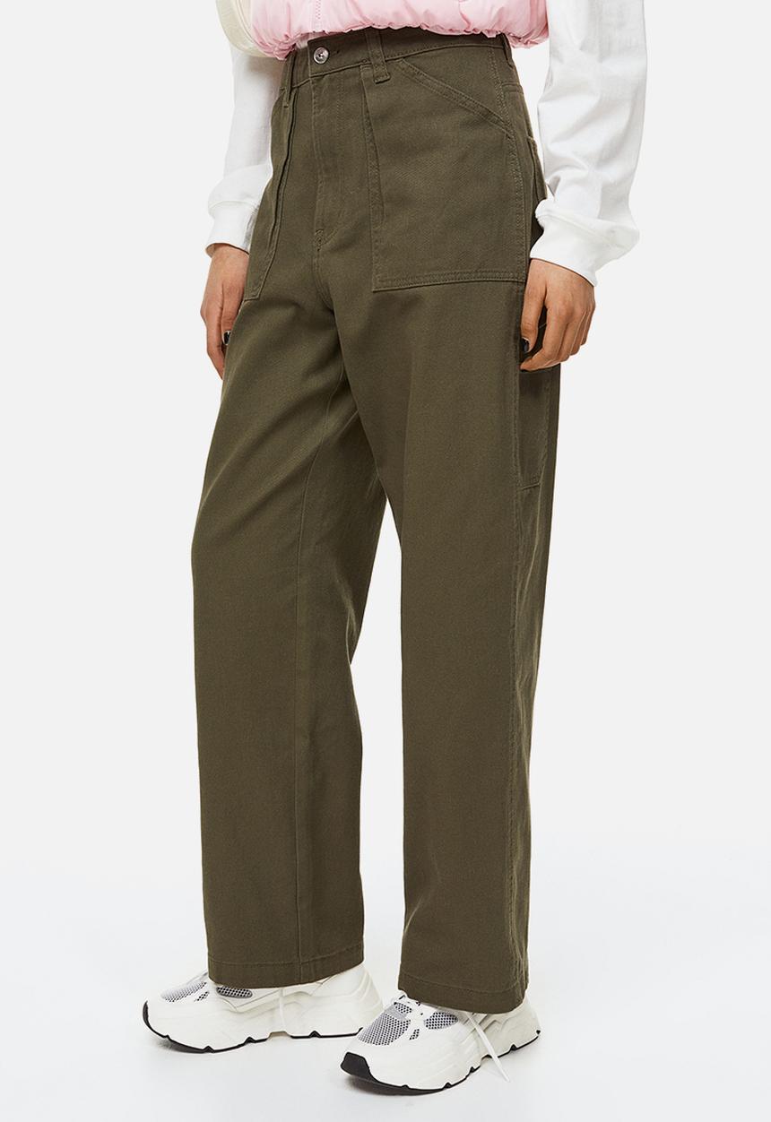 H&M - Twill cargo trousers - dark khaki green