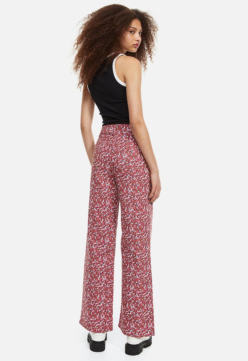 H&M - Wide twill trousers - red/floral 
