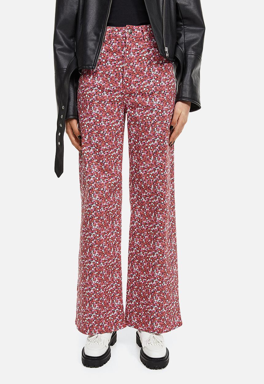 H&M - Wide twill trousers - red/floral 