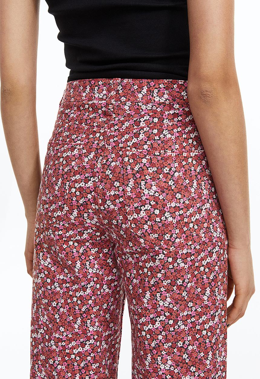 H&M - Wide twill trousers - red/floral 