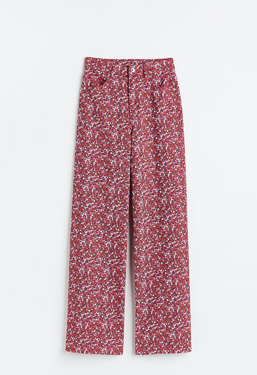 H&M - Wide twill trousers - red/floral 