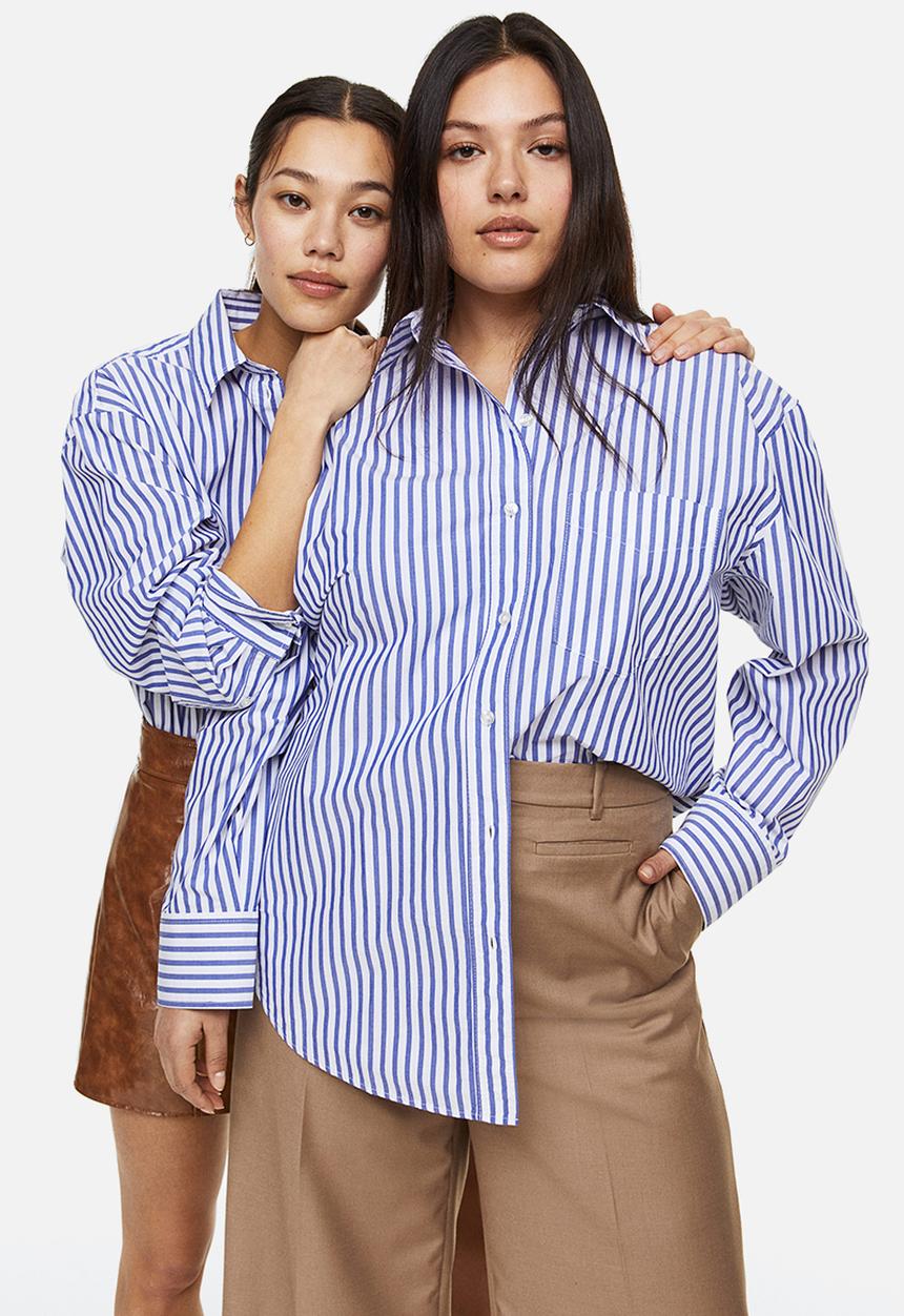 H&M - Cotton poplin shirt - blue/striped 