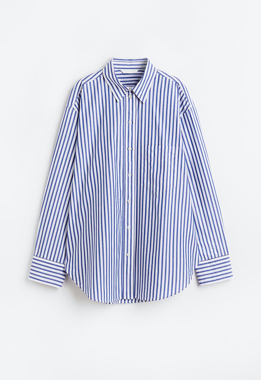 H&M - Cotton poplin shirt - blue/striped 