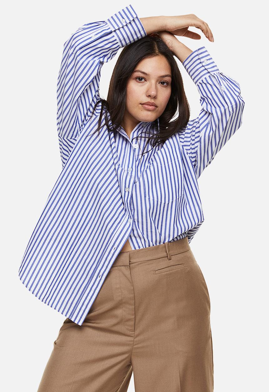 H&M - Cotton poplin shirt - blue/striped 