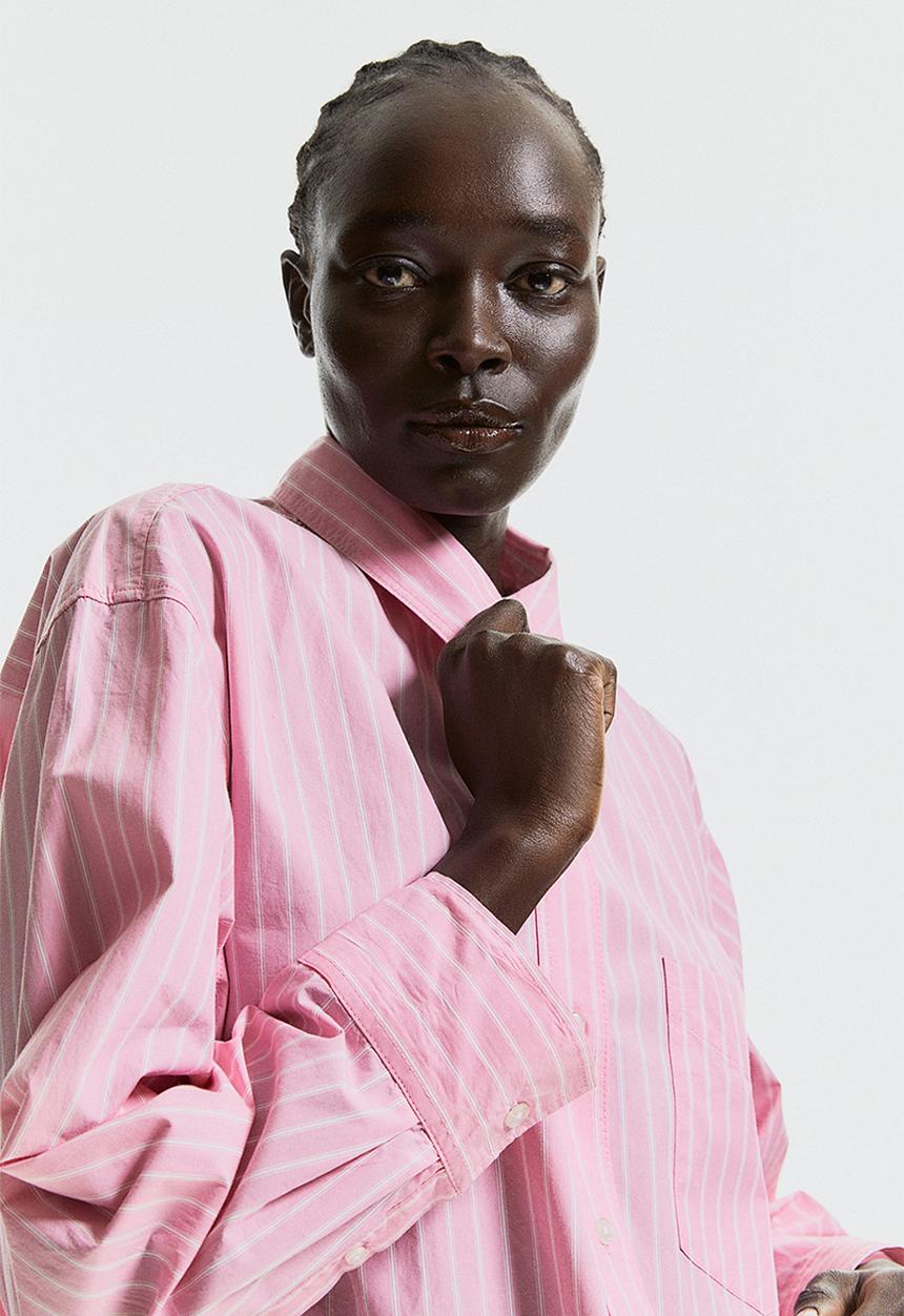 H&M - Cotton poplin shirt - pink/striped