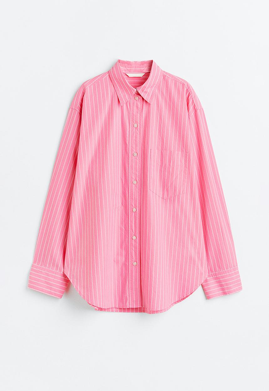 H&M - Cotton poplin shirt - pink/striped