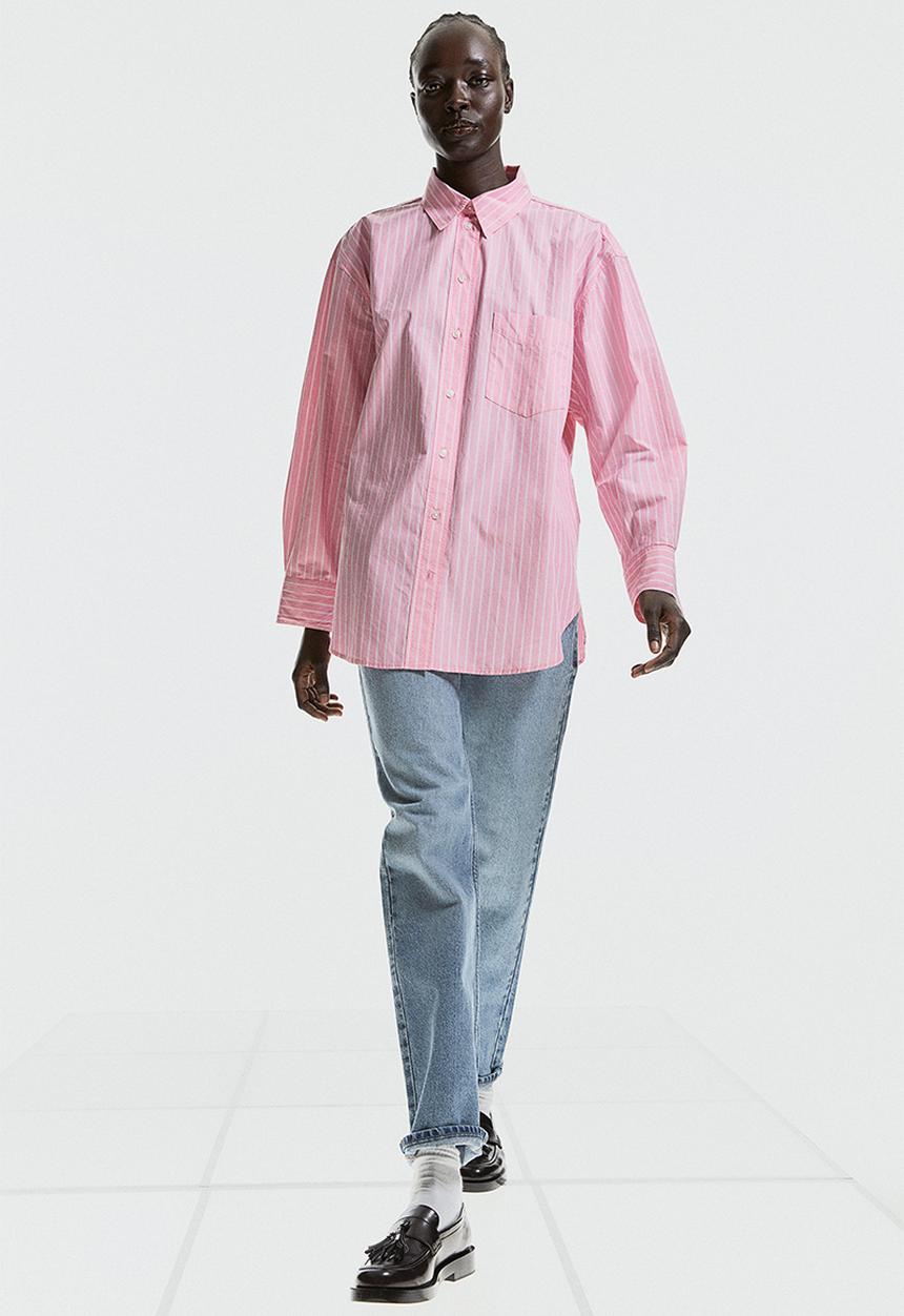 H&M - Cotton poplin shirt - pink/striped