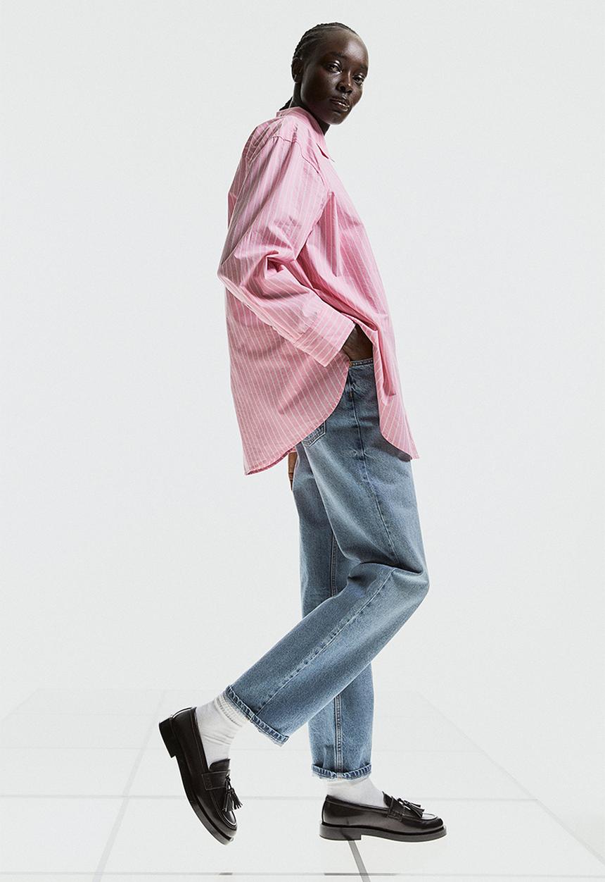 H&M - Cotton poplin shirt - pink/striped