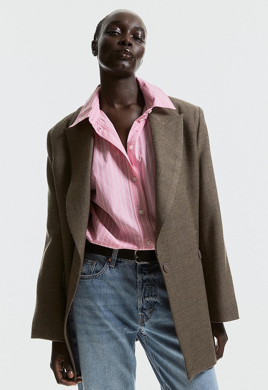 H&M - Cotton poplin shirt - pink/striped