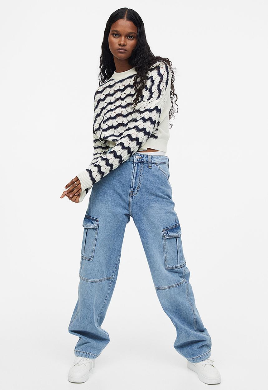 H&M - Pointelle-knit jumper - cream/striped 