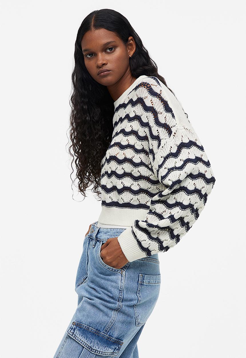 H&M - Pointelle-knit jumper - cream/striped 