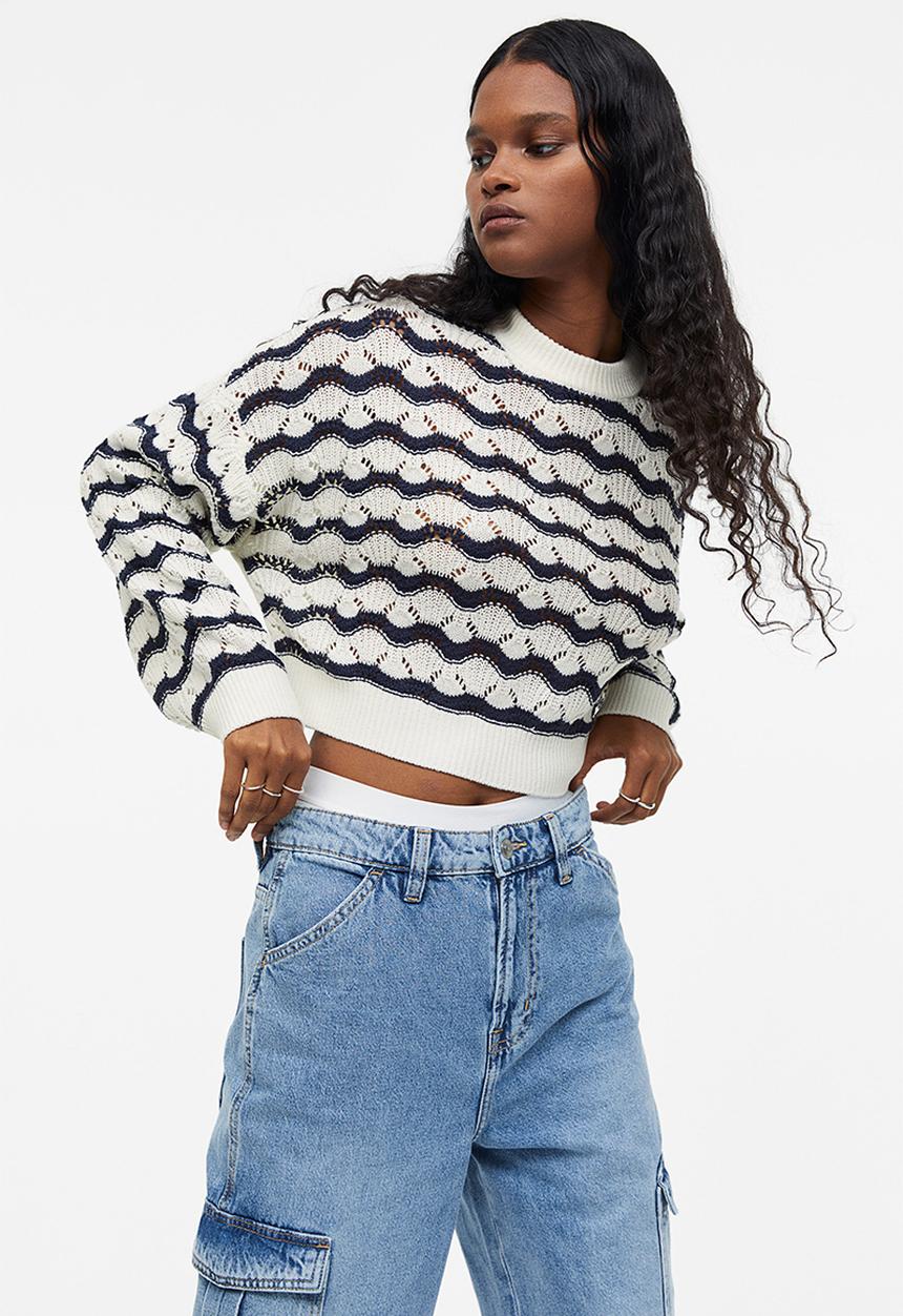 H&M - Pointelle-knit jumper - cream/striped 