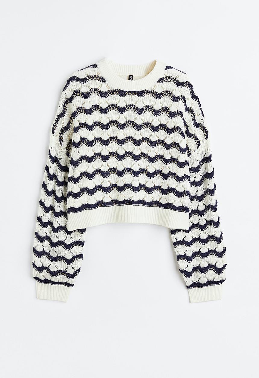 H&M - Pointelle-knit jumper - cream/striped 