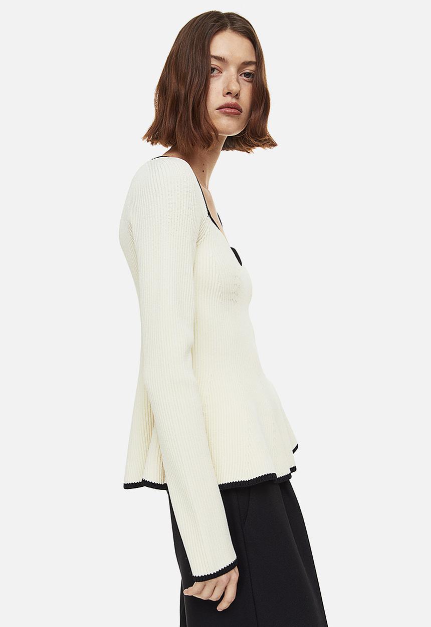 H&M - Rib-knit top - cream/black