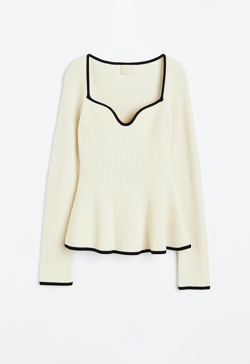 H&M - Rib-knit top - cream/black