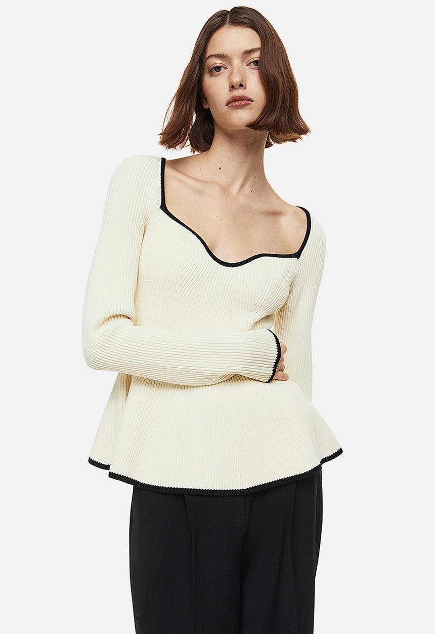 H&M - Rib-knit top - cream/black