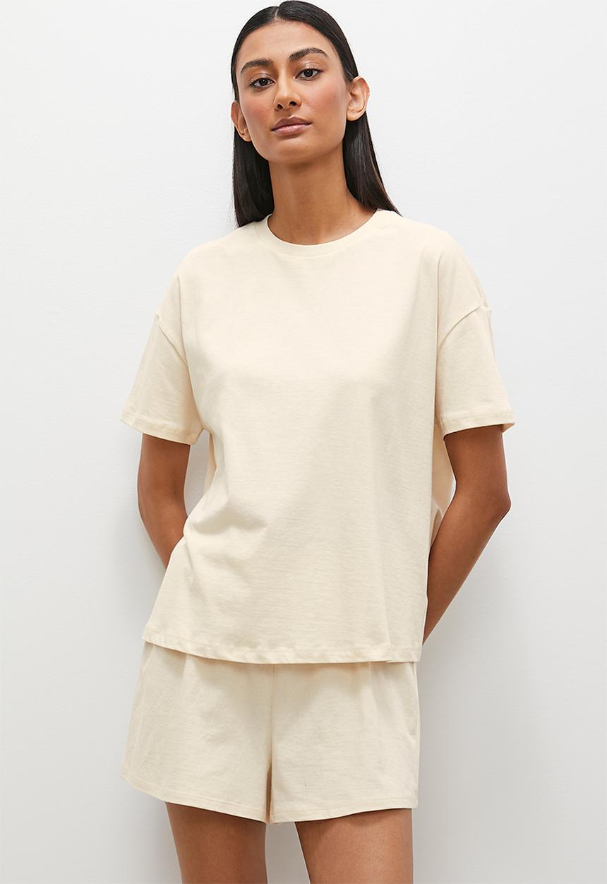 Superbalist - Plain knit short sleeve tee & short set - stone