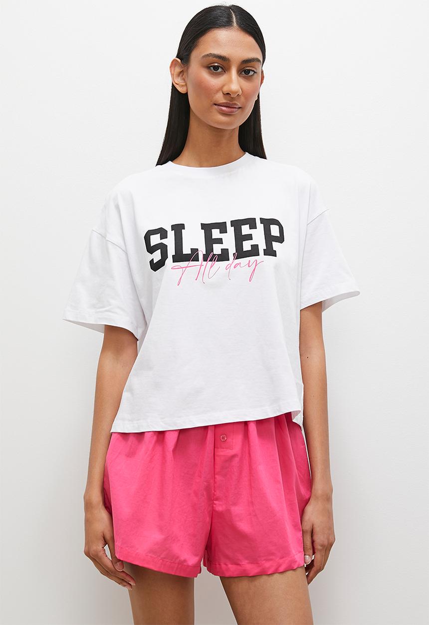 Superbalist - Cotton short & placement print tee set - white / pink