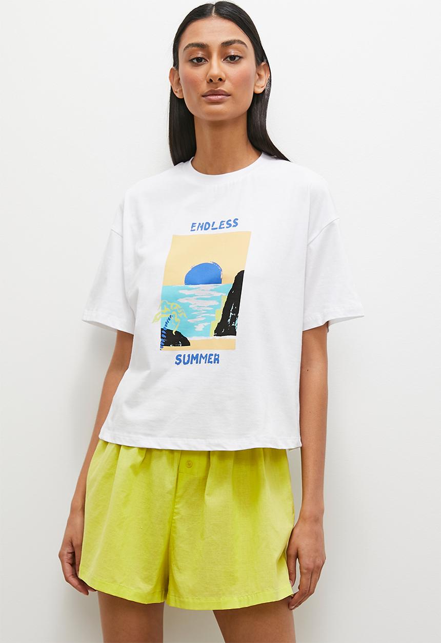 Superbalist - Cotton short & placement print tee set - white / lime