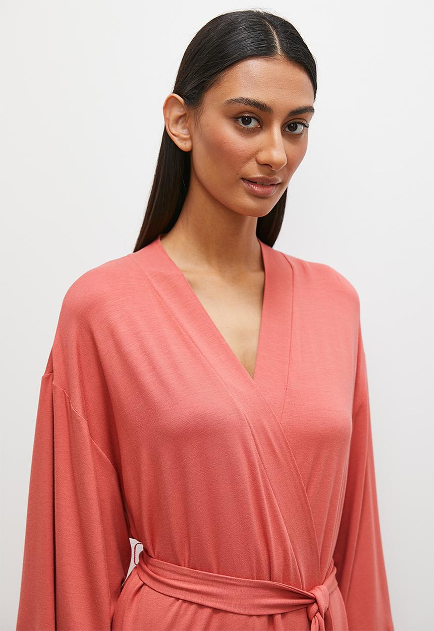 Superbalist - Viscose knit robe - terracotta