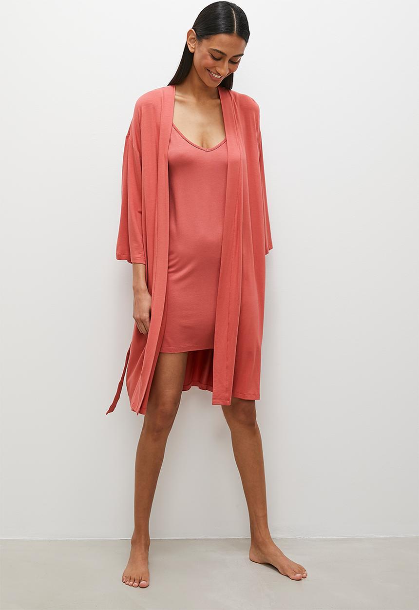 Superbalist - Viscose knit robe - terracotta