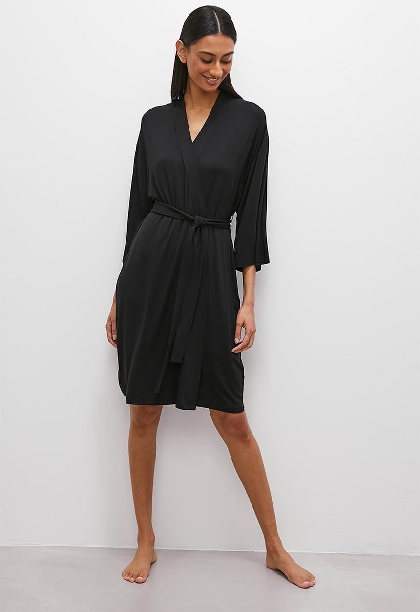 Superbalist - Viscose knit robe - black