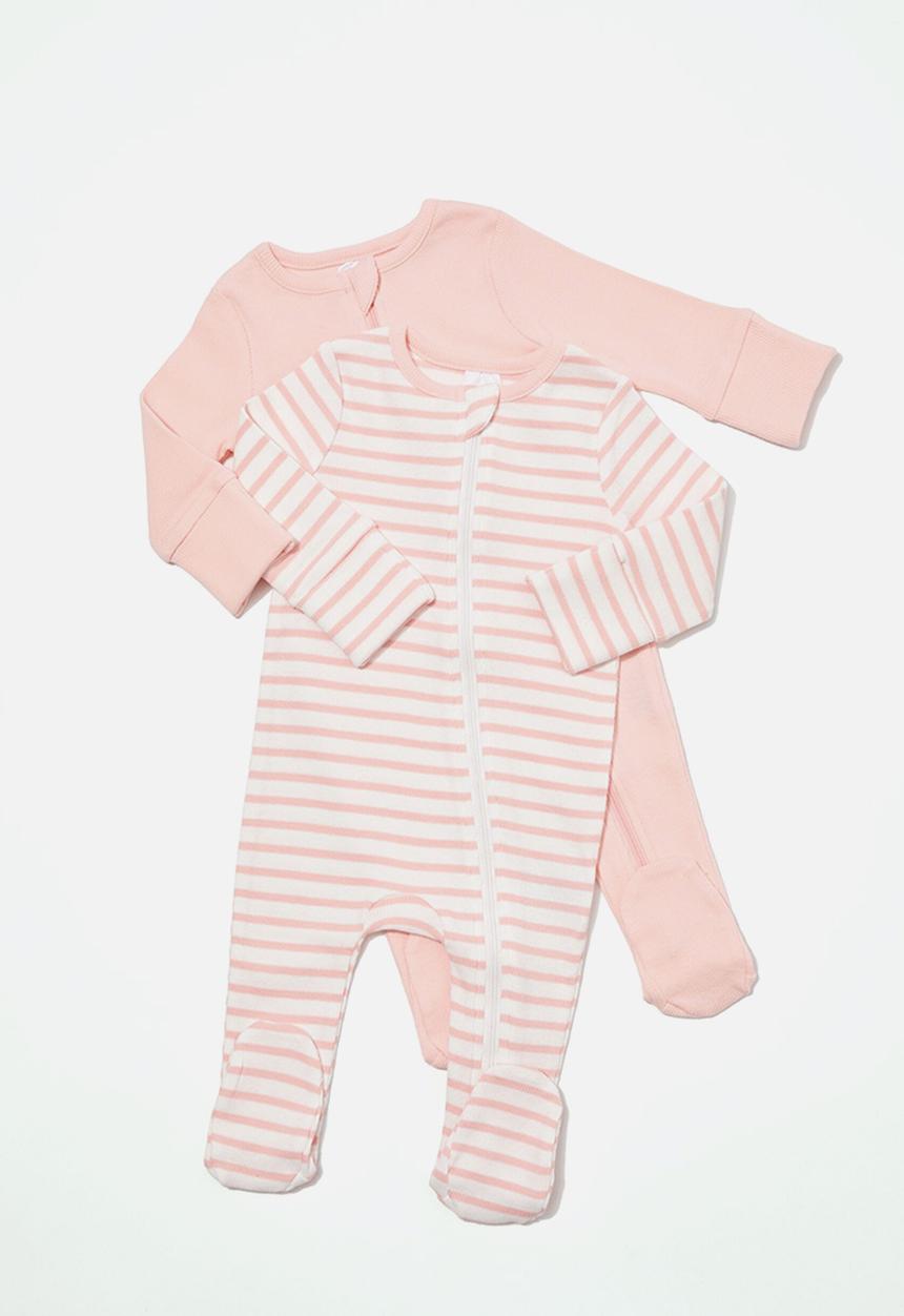 Cotton On - 2 Pack essentials zip romper - pinky 