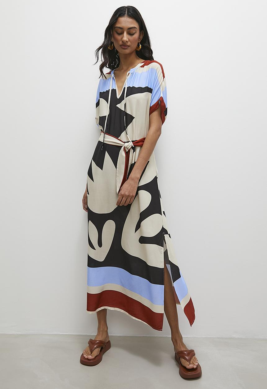 Superbalist - Relaxed notch front tunic dress with slit - tribal print