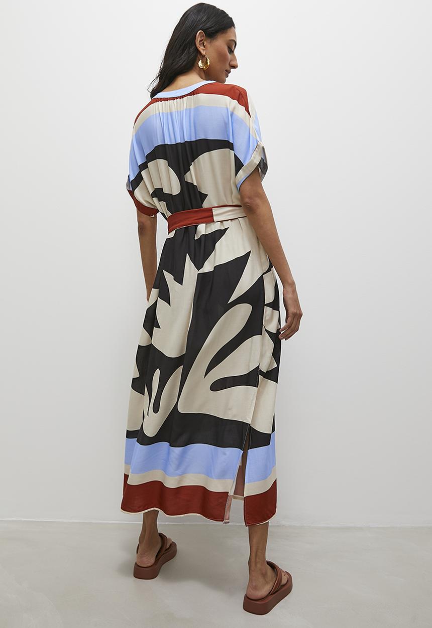 Superbalist - Relaxed notch front tunic dress with slit - tribal print