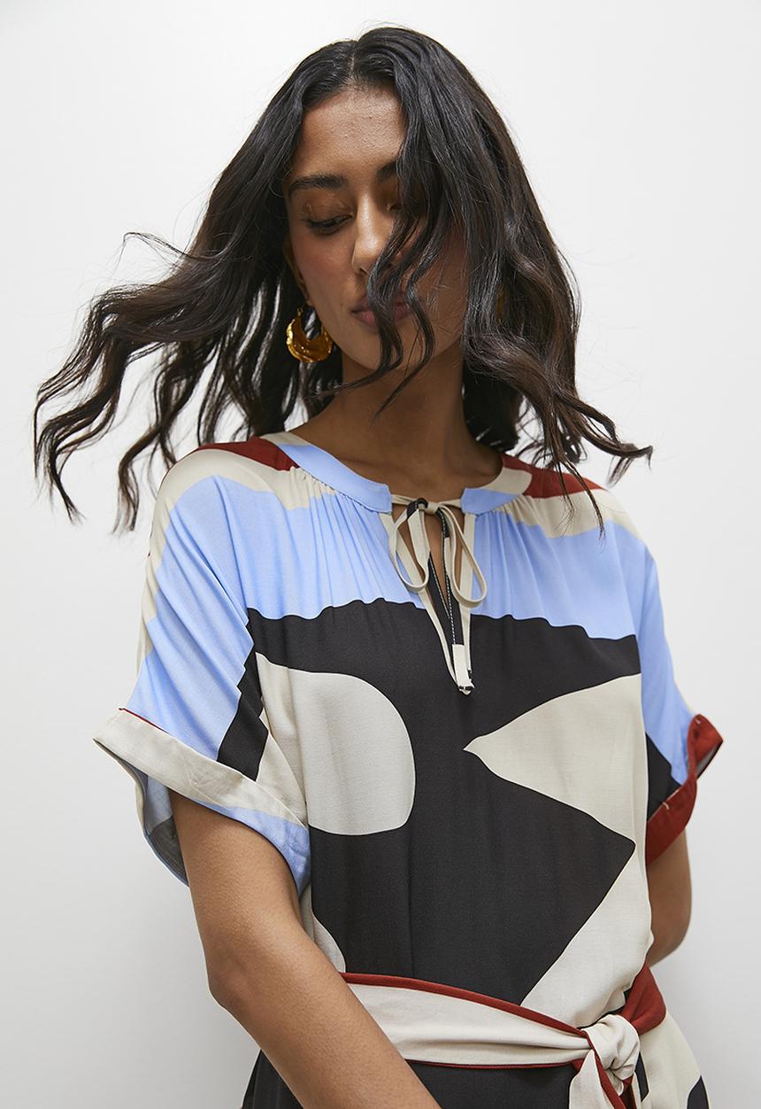 Superbalist - Relaxed notch front tunic dress with slit - tribal print