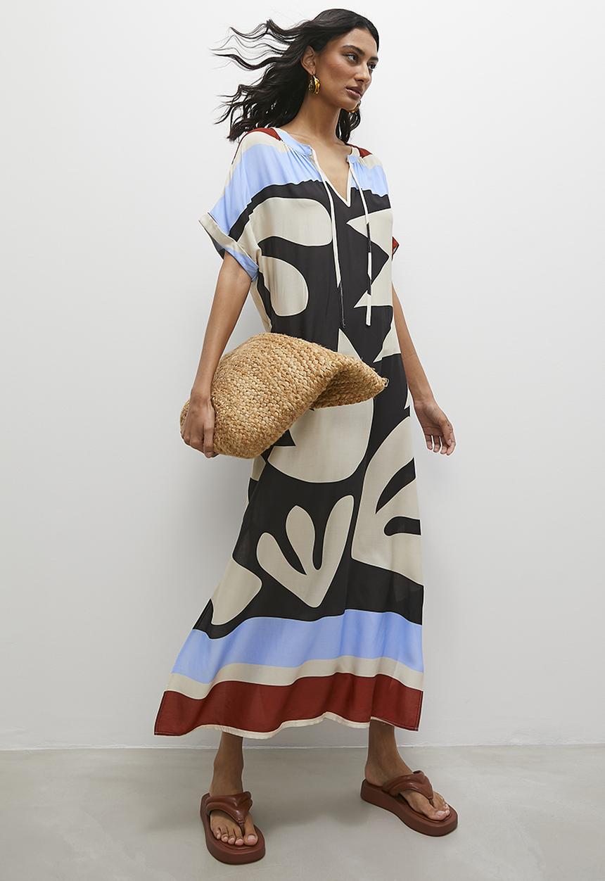 Superbalist - Relaxed notch front tunic dress with slit - tribal print