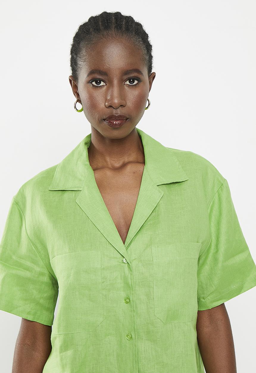 Me&B - Revere collar linen shirt - avocado