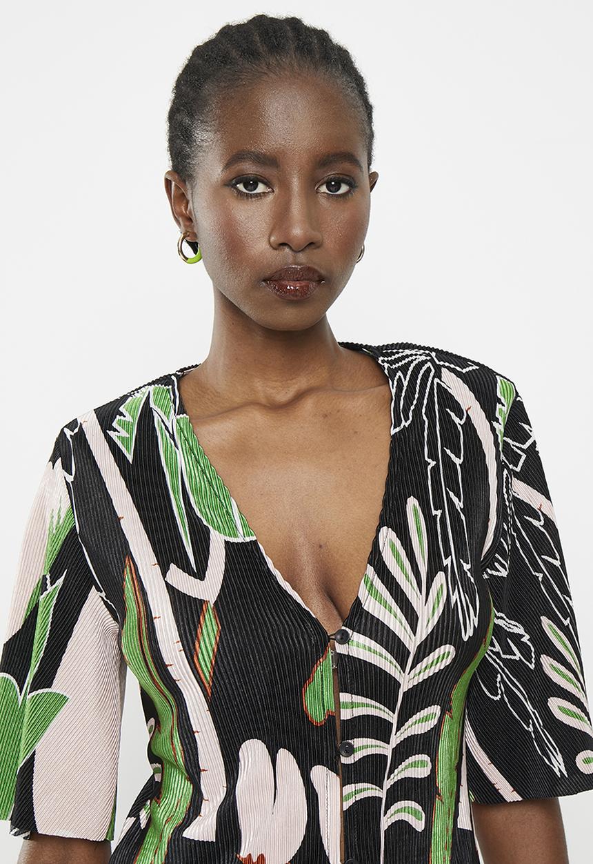 Me&B - Plisse top with shoulder pads - multi