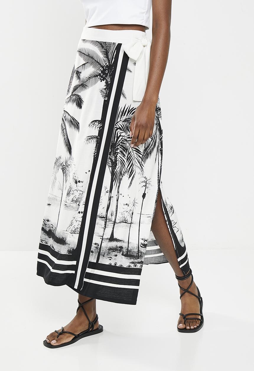 Me&B - Midi wrap skirt with tie detail - neutral & black