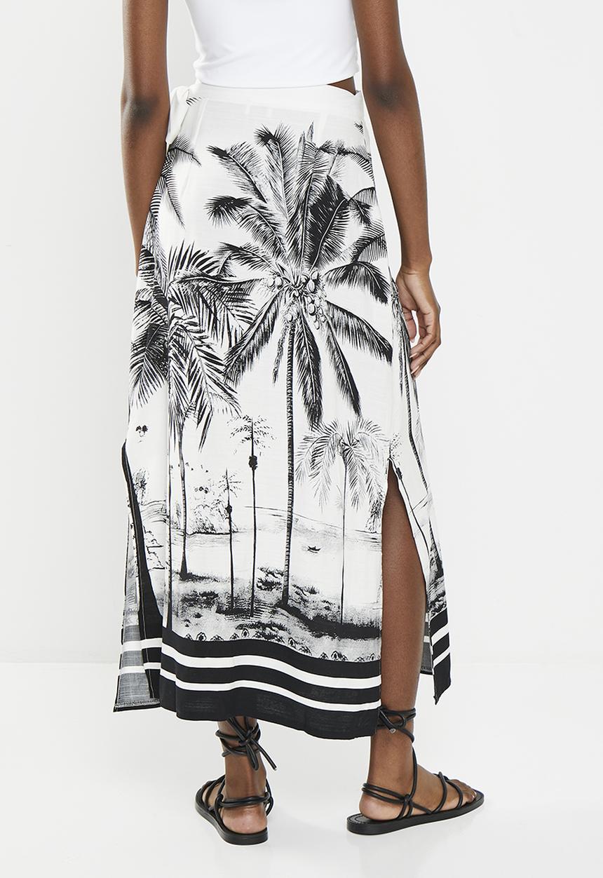 Me&B - Midi wrap skirt with tie detail - neutral & black