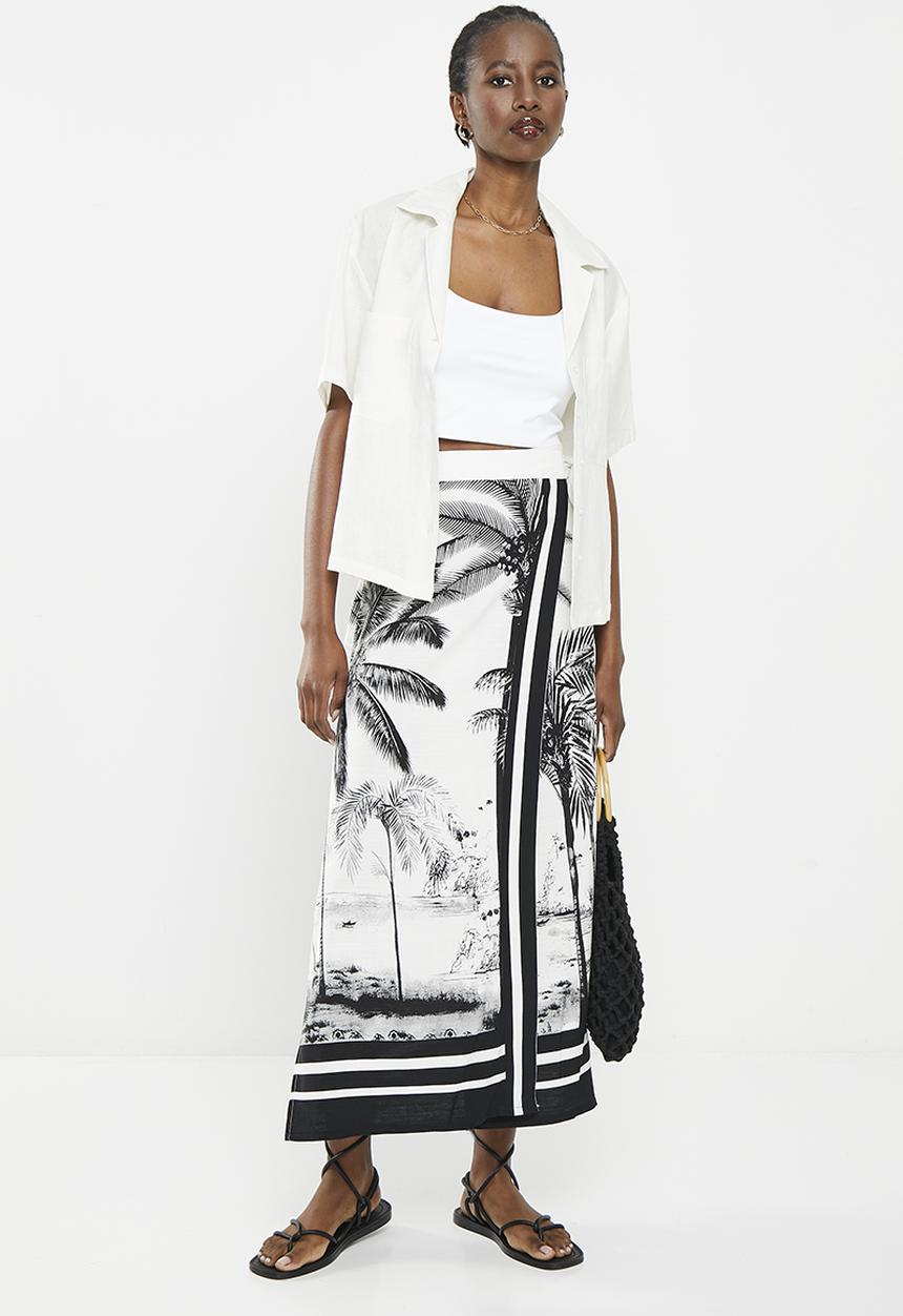 Me&B - Midi wrap skirt with tie detail - neutral & black