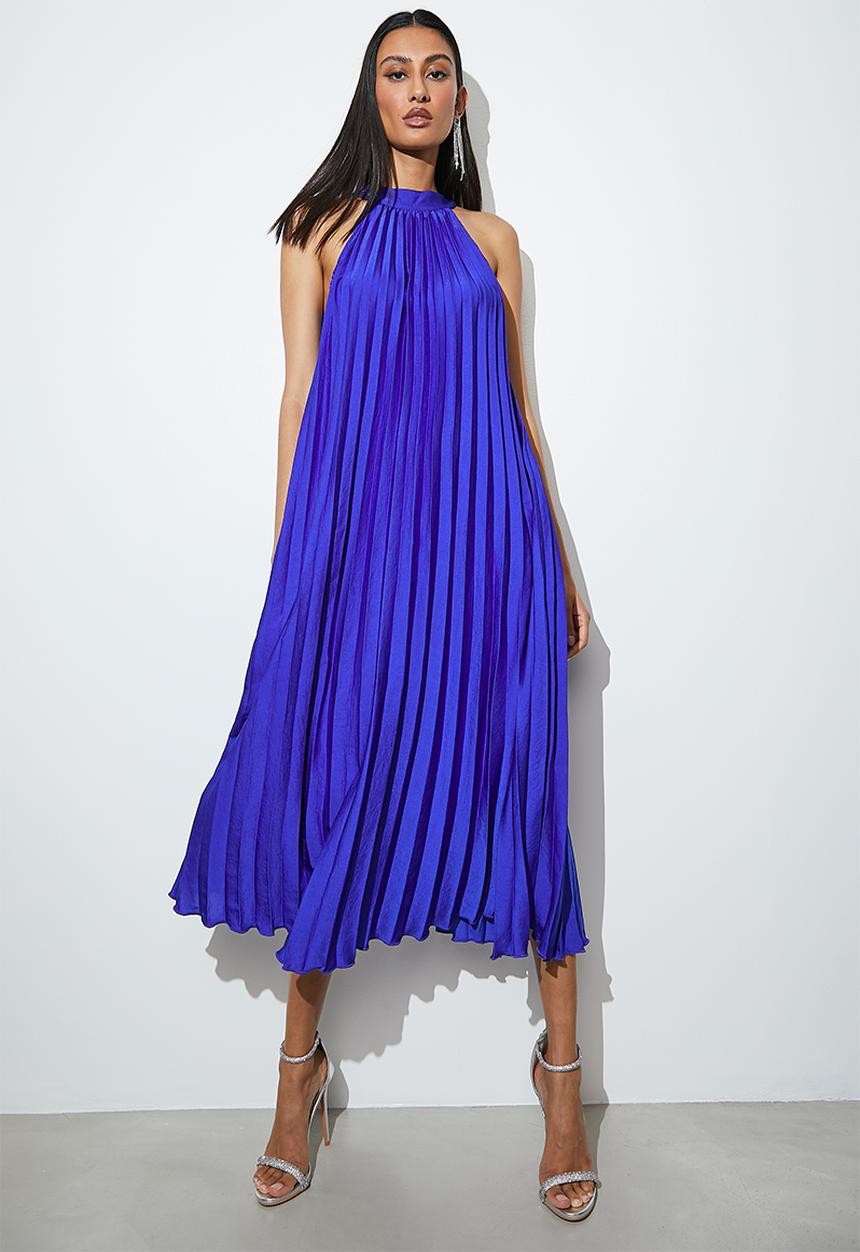 VELVET - Pleated halter maxi dress - blue