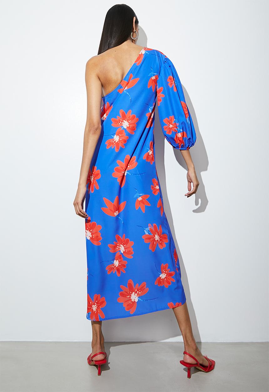 VELVET - Asymmetric midi tunic - red & blue