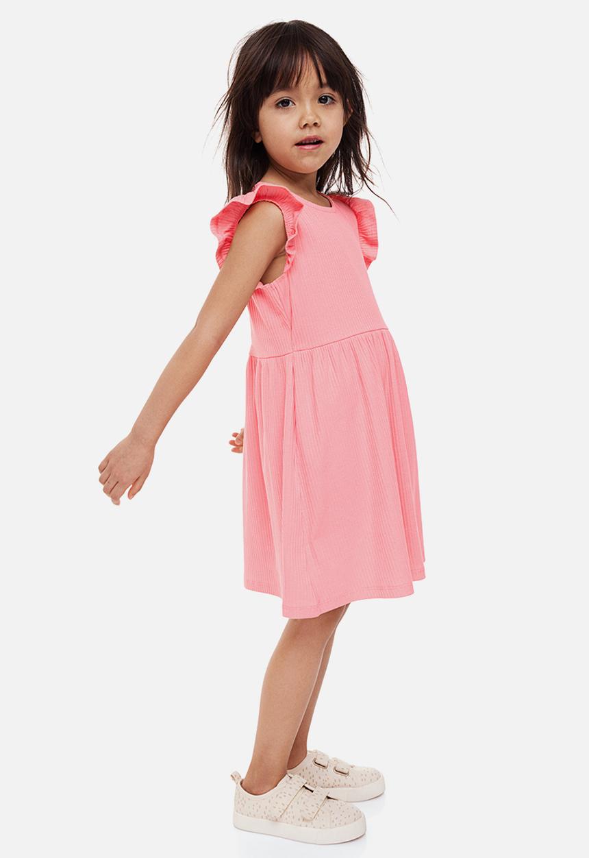 H&M - Flutter-sleeved ribbed dress - pink