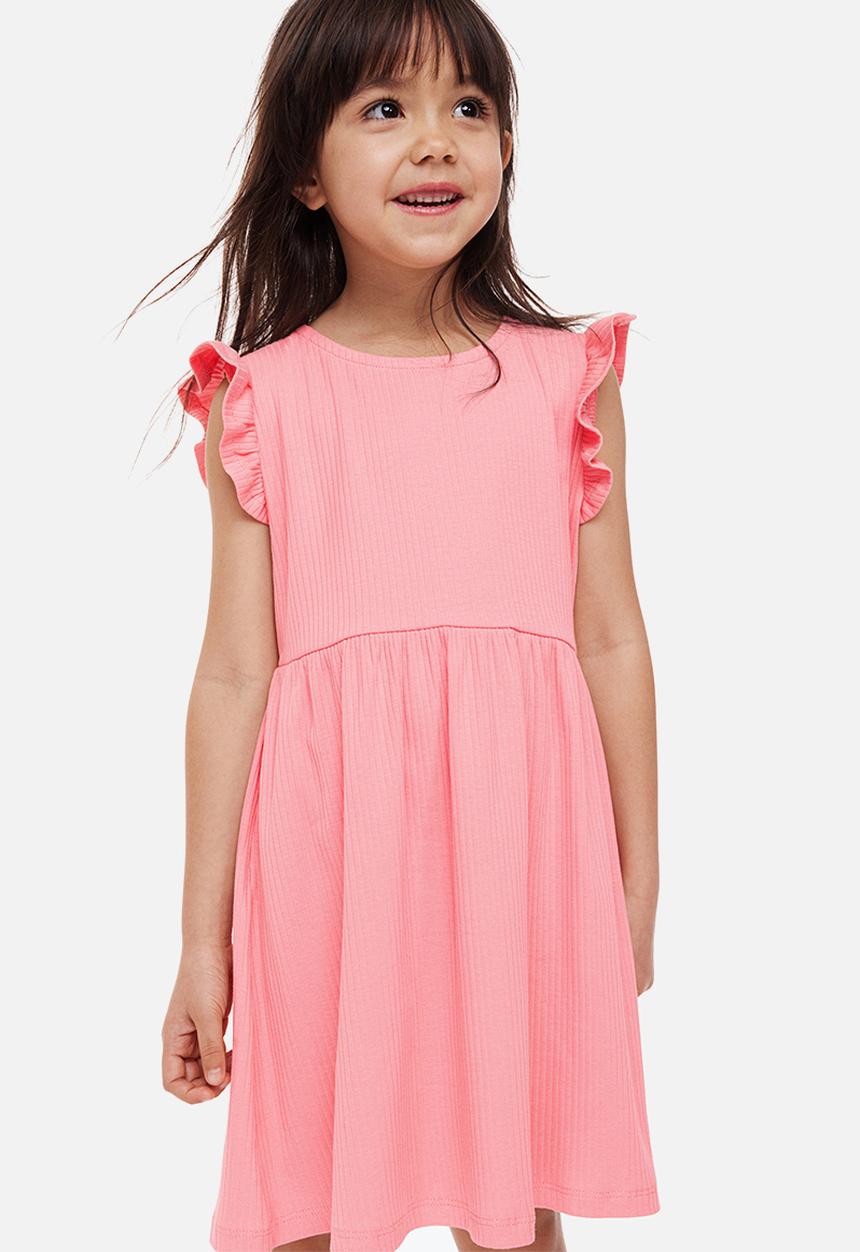 H&M - Flutter-sleeved ribbed dress - pink