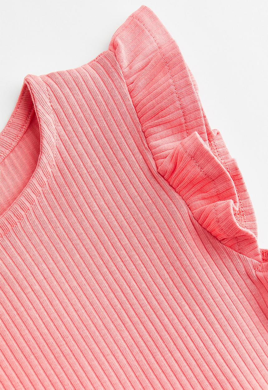 H&M - Flutter-sleeved ribbed dress - pink