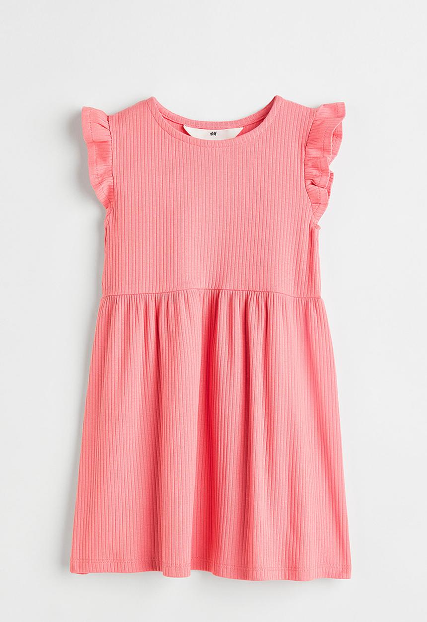 H&M - Flutter-sleeved ribbed dress - pink