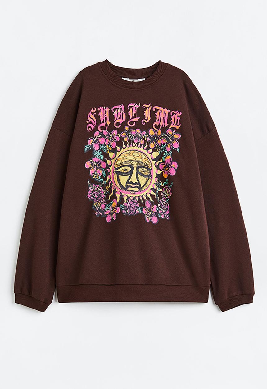 H&M - Oversized printed sweatshirt - brown,multi