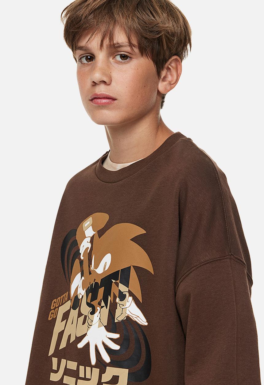 H&M - Printed sweatshirt - dark brown/sonic the hedgehog 