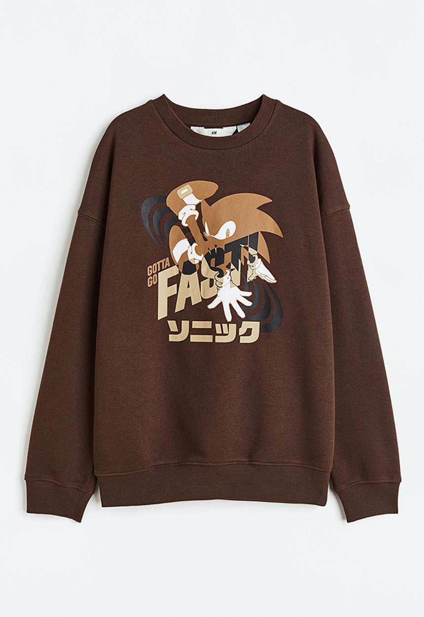 H&M - Printed sweatshirt - dark brown/sonic the hedgehog 