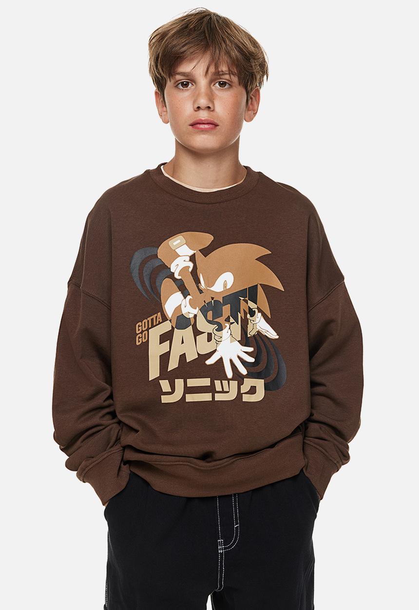 H&M - Printed sweatshirt - dark brown/sonic the hedgehog 
