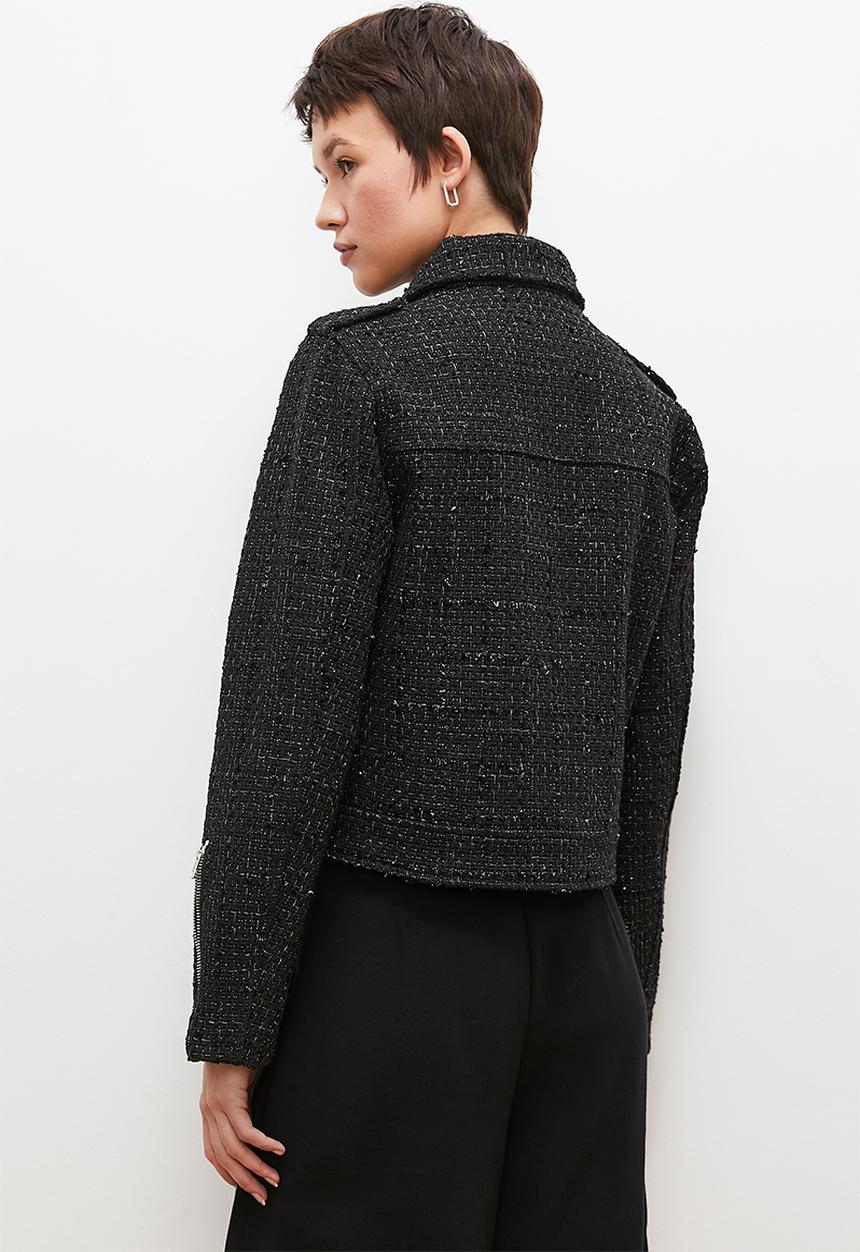 edit - Tweed biker jacket - black