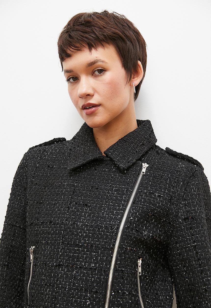 edit - Tweed biker jacket - black