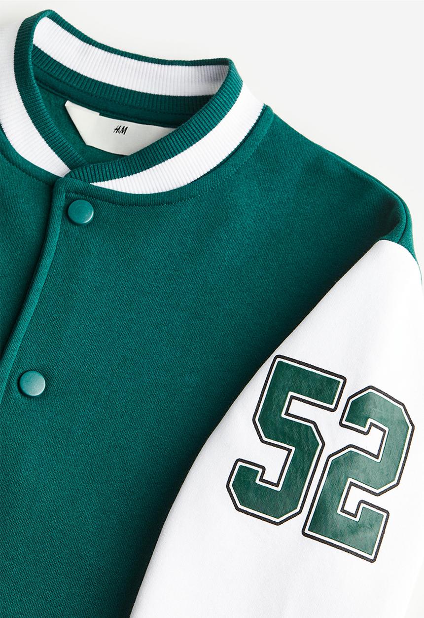 H&M - Appliquéd baseball jacket - dark green/block-coloured 